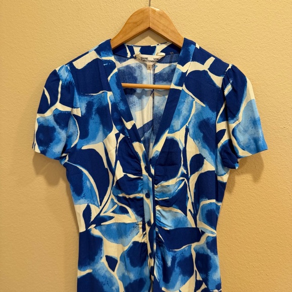 Diane Von Furstenberg DVF Blue White Floral Abstract Button Front Mini Dress S - Picture 12 of 13